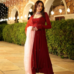 Maroon Blush Embroidered Georgette Suit Set